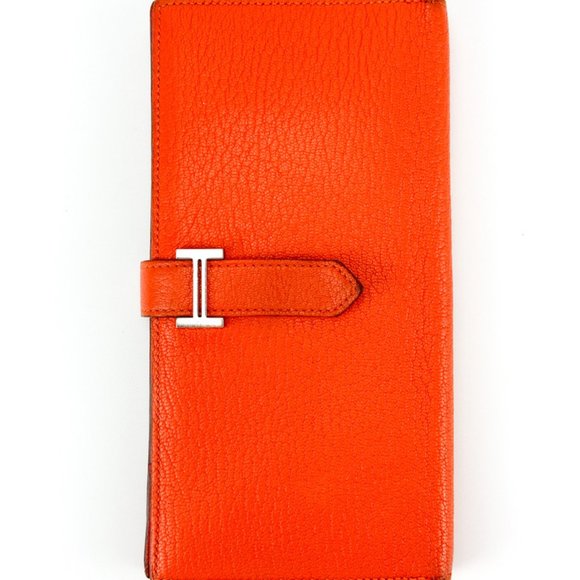 Hermès Orange Chèvre Mysore Leather Béarn Bifold Wallet - Picture 4 of 8